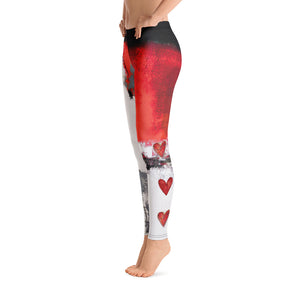 Abstract Woman Red and Grey with Red Hearts | Women's Fine Art Regular-Waist Leggings