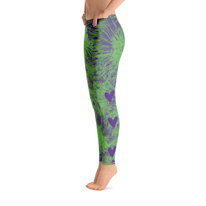 Purple and Green Splatter with Purple Hearts SFG | Women's Fine Art Regular-Waist Leggings