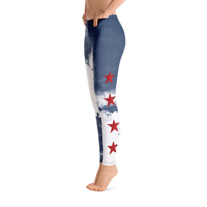 Independence - Blue and White with Red Stars | Women's Fine Art Regular-Waist Leggings