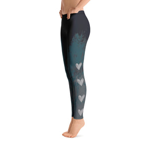 Fluid Mahogany Grey and White with Hearts | Women's Fine Art Regular-Waist Leggings