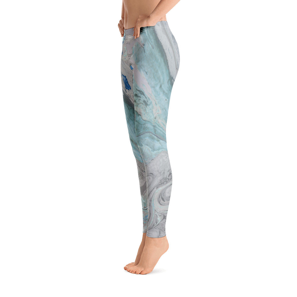 Fluid Aqua and Grey | Women's Fine Art Regular-Waist Leggings