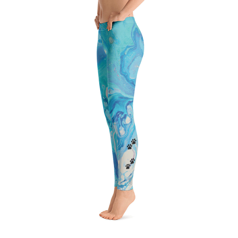 Fluid Light Blue - Vintage Paws | Women's Fine Art Regular-Waist Leggings
