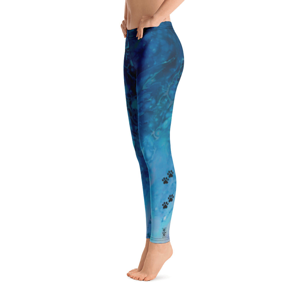 Fluid Dark Blue - Vintage Paws | Women's Fine Art Regular-Waist Leggings