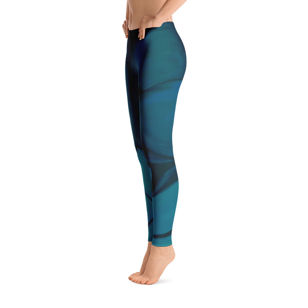 Flower on Teal with Black HeartsFlower on Teal with Black Hearts | Women's Fine Art Regular-Waist Leggings