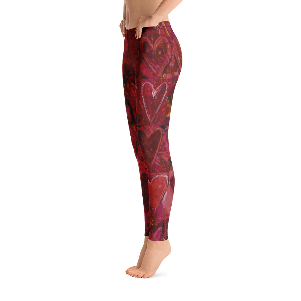 Hearts Without Borders Red and Dark Purple, Women's Fine Art High-Waist  Leggings