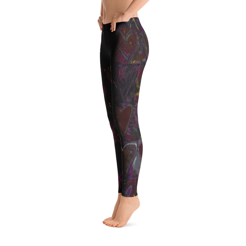 Hearts Without Borders Red and Dark Purple | Women's Fine Art Regular-Waist Leggings