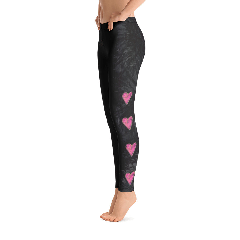 Black Splatter with Hearts | Women's Fine Art Regular-Waist Leggings