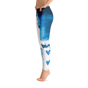 Abstract Woman with Blue Hearts Make-A-Wish | Women's Fine Art Regular-Waist Leggings