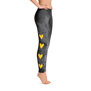 Optimism Fluid Dark Grey with Yellow Hearts | Women's Fine Art Regular-Waist Leggings