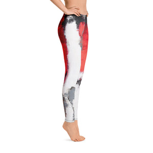 Abstract Woman Red and Grey with Red Hearts | Women's Fine Art Regular-Waist Leggings