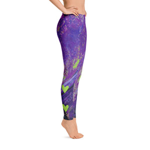 Coral Heart Purple and Lime with Green Hearts SFG | Women's Fine Art Regular-Waist Leggings