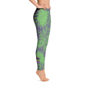 Purple and Green Splatter with Purple Hearts SFG | Women's Fine Art Regular-Waist Leggings
