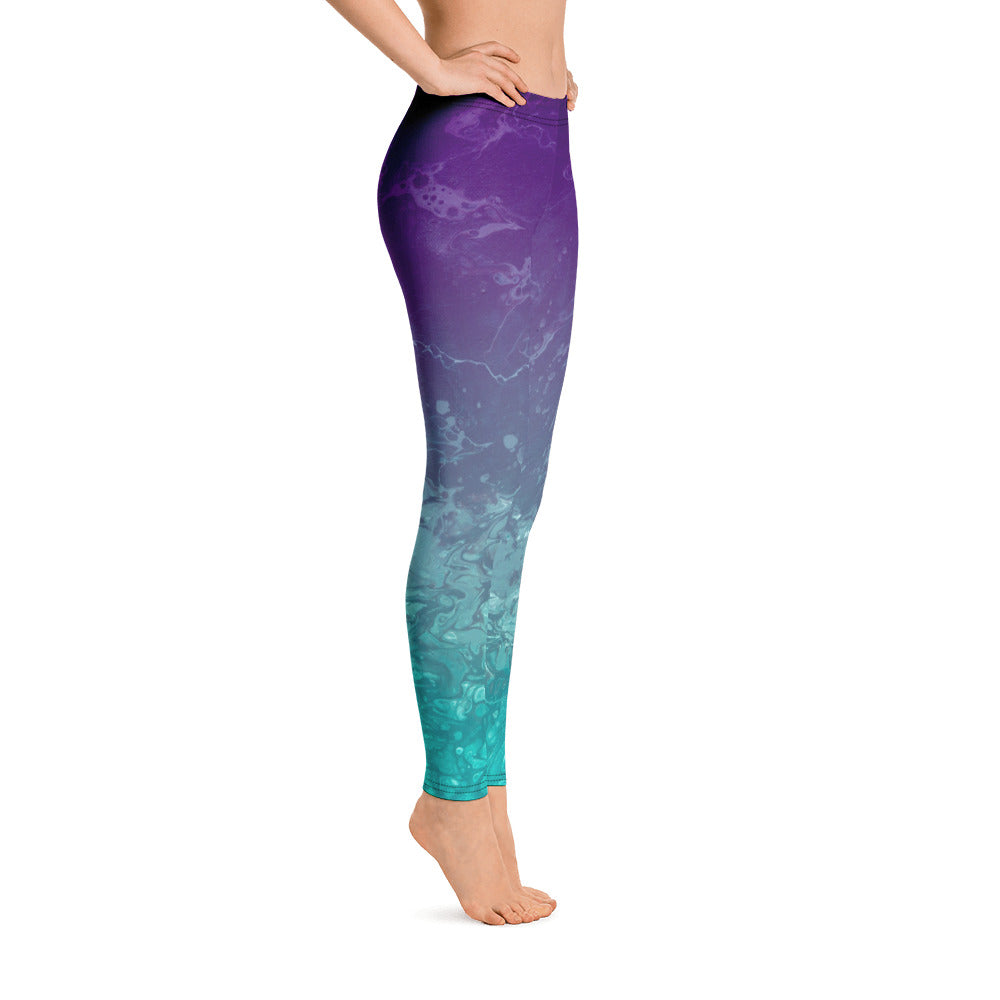 Fluid Ombre Teal & Purple | Women's Fine Art Regular-Waist Leggings