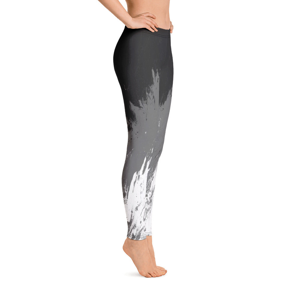 Fluid Mahogany Grey and White with Hearts | Women's Fine Art Regular-Waist Leggings