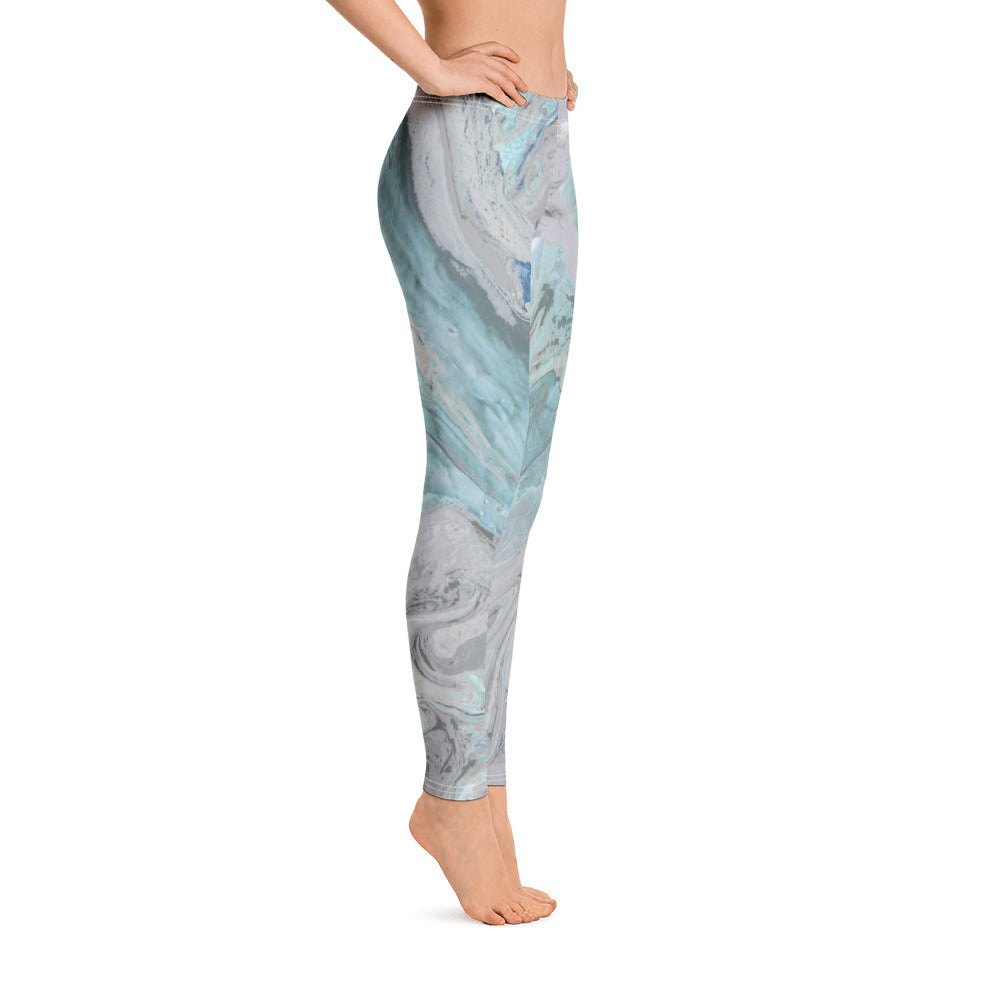 Fluid Aqua and Grey | Women's Fine Art Regular-Waist Leggings