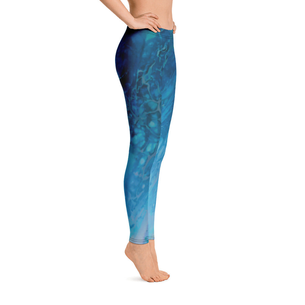 Fluid Dark Blue - Vintage Paws | Women's Fine Art Regular-Waist Leggings