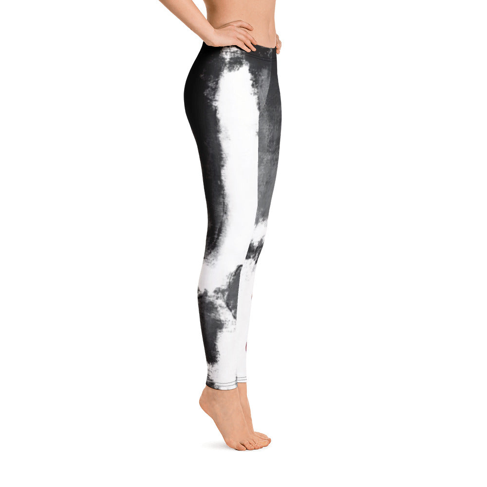 Abstract Woman Black and White with Hearts | Women's Fine Art Regular-Waist Leggings