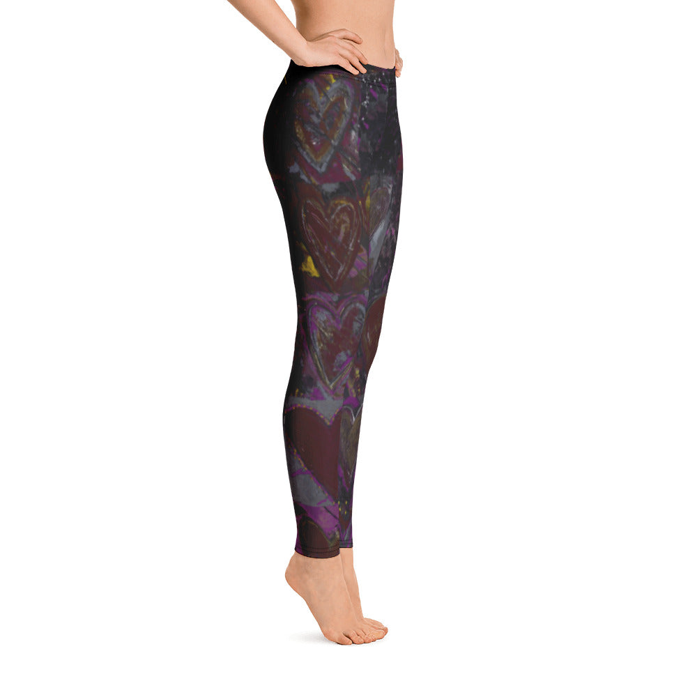 Hearts Without Borders Red and Dark Purple | Women's Fine Art Regular-Waist Leggings