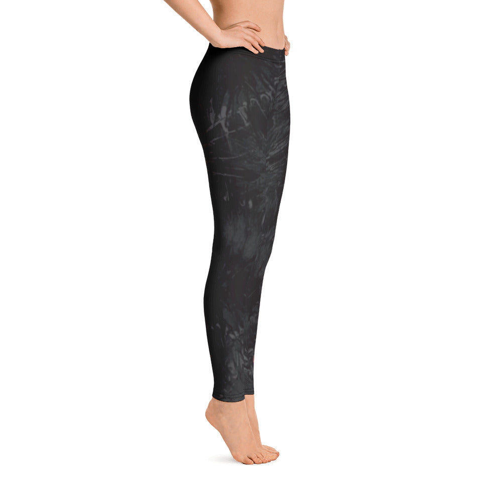 Black Splatter with Hearts | Women's Fine Art Regular-Waist Leggings