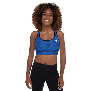 Bravery - Royal Blue Splatter with White Stars | Women's Fine Art Padded Sports Bra