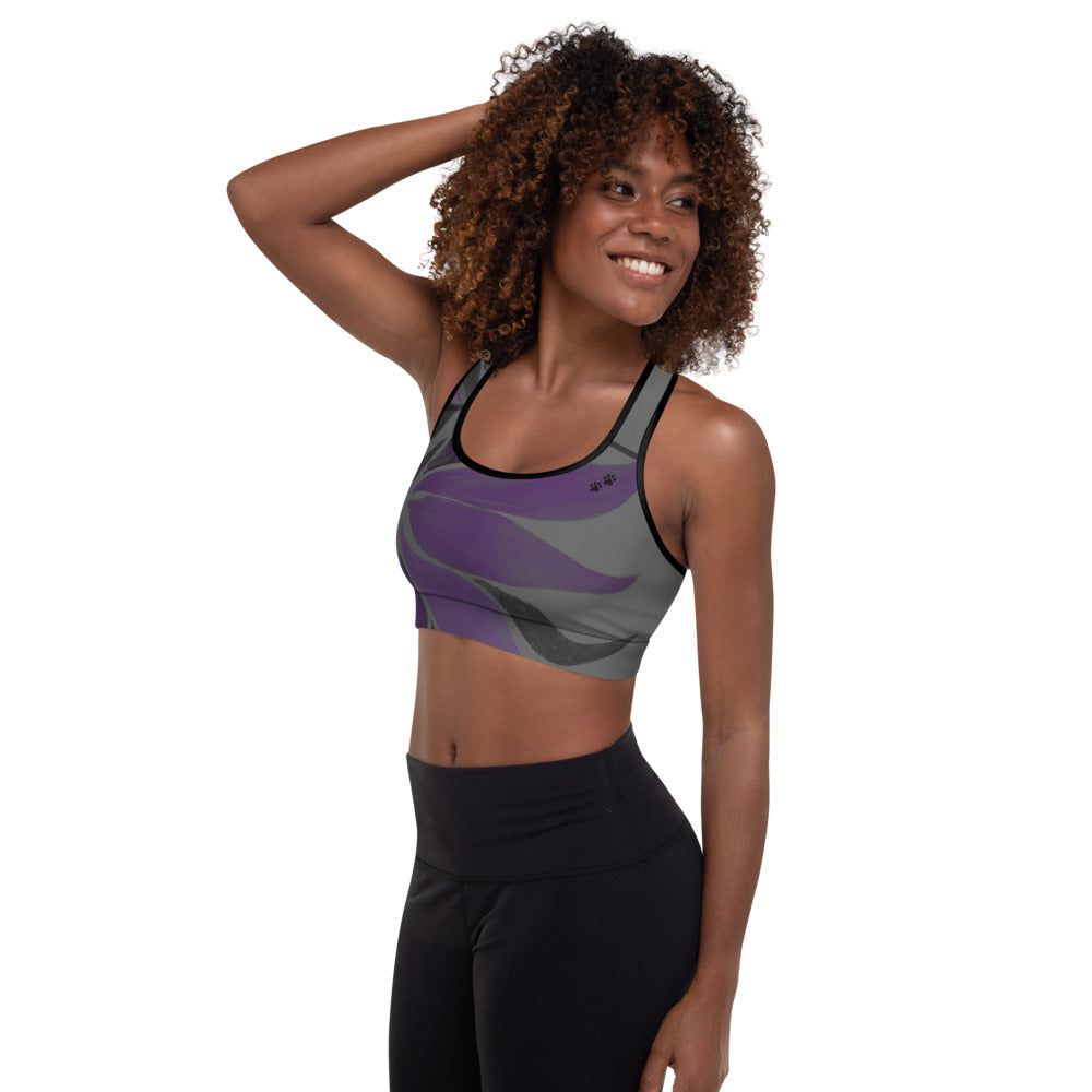 Purple Leaves Paws and Claws | Women's Fine Art Padded Sports Bra