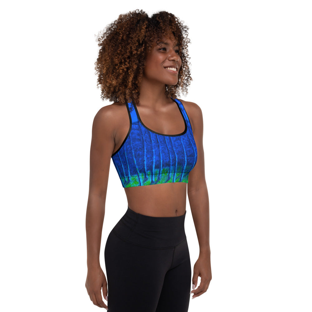 Cobalt Trees at Midnight | Women's Fine Art Padded Sports Bra