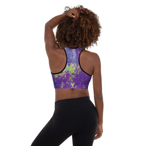 Coral Heart Purple and Lime with Green Hearts SFG | Women's Fine Art Padded Sports Bra
