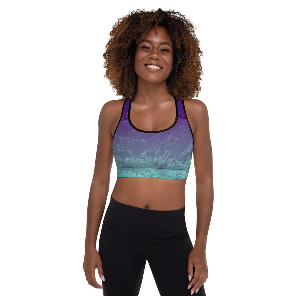 Fluid Ombre Teal & Purple | Women's Fine Art Padded Sports Bra