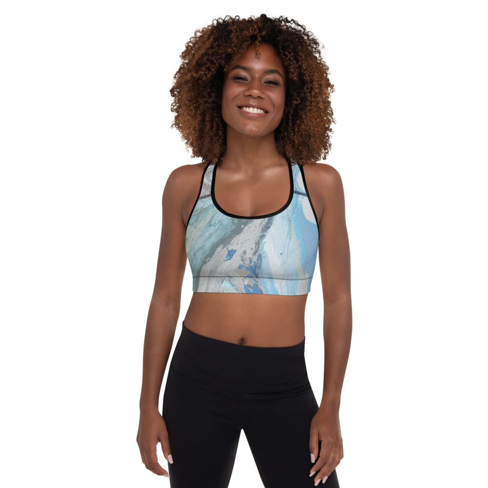 Fluid Aqua and Grey | Women's Fine Art Padded Sports Bra