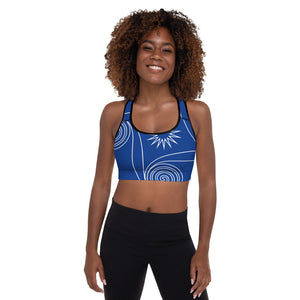 New College Blue with White Four Winds | Women's Fine Art Padded Sports Bra