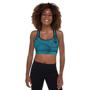 Flower on Teal with Black HeartsFlower on Teal with Black Hearts | Women's Fine Art Padded Sports Bra