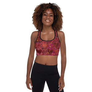 Hearts Without Borders Red and Dark Purple | Women's Fine Art Padded Sports Bra