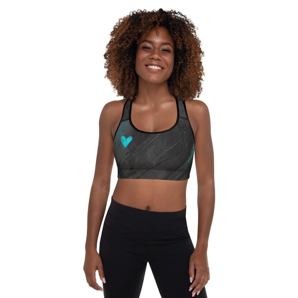 Heart of Color Black with Red Hearts | Women's Fine Art Padded Sports Bra