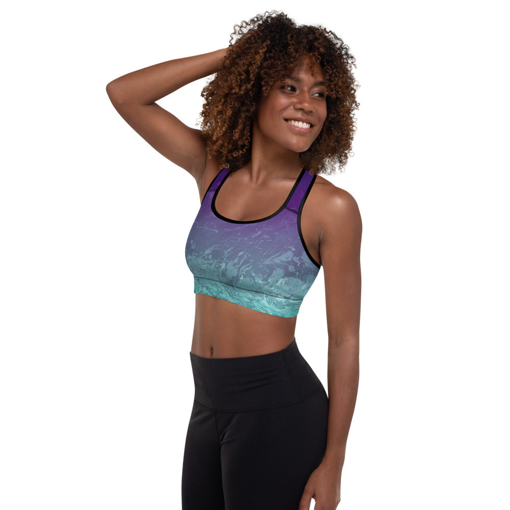 Fluid Ombre Teal & Purple | Women's Fine Art Padded Sports Bra