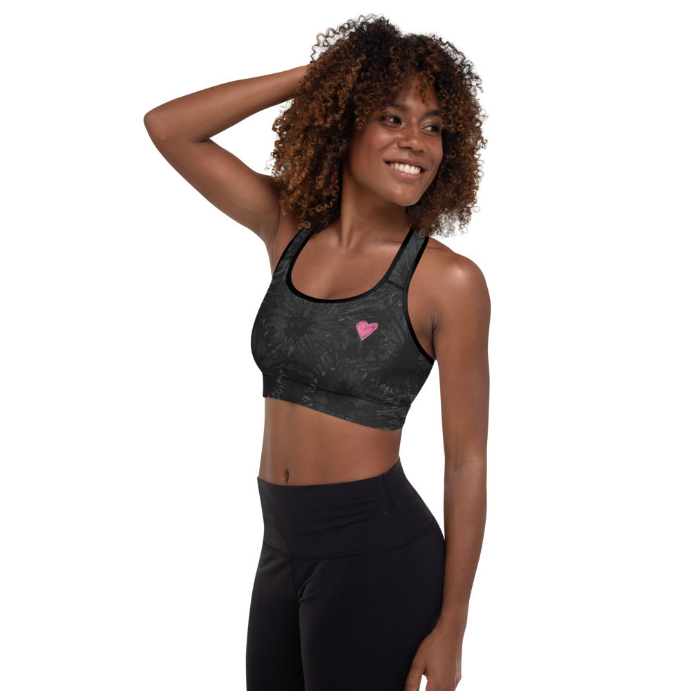 Black Splatter with Hearts | Women's Fine Art Padded Sports Bra