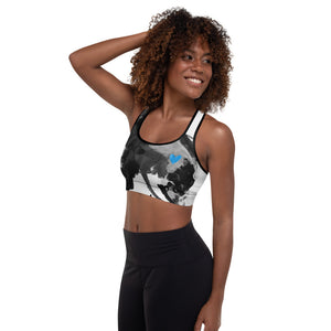 Heart Abstract Black and White with Blue Heart - Make A Wish | Women's Fine Art Sports Bra