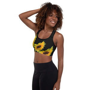 Sunflowers on Black | Women's Fine Art Padded Sports Bra