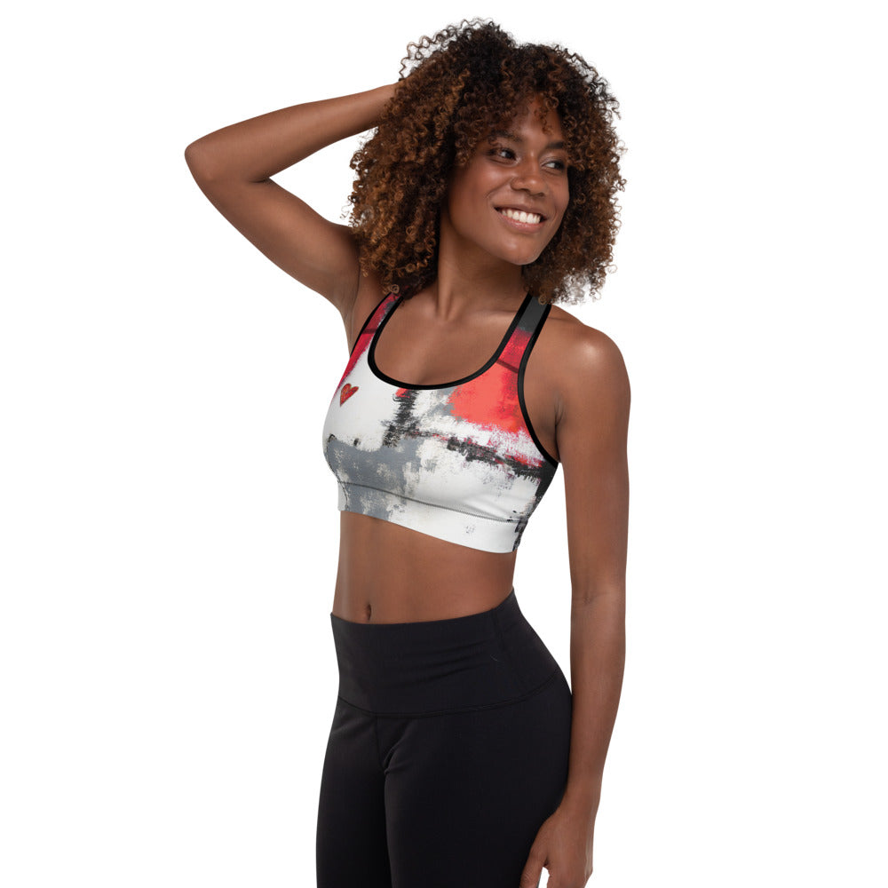 Abstract Woman Red and Grey with Red Hearts | Women's Fine Art Padded Sports Bra