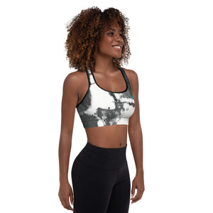 Abstract Woman Black and White with Turquoise Hearts | Women's Fine Art Padded Sports Bra