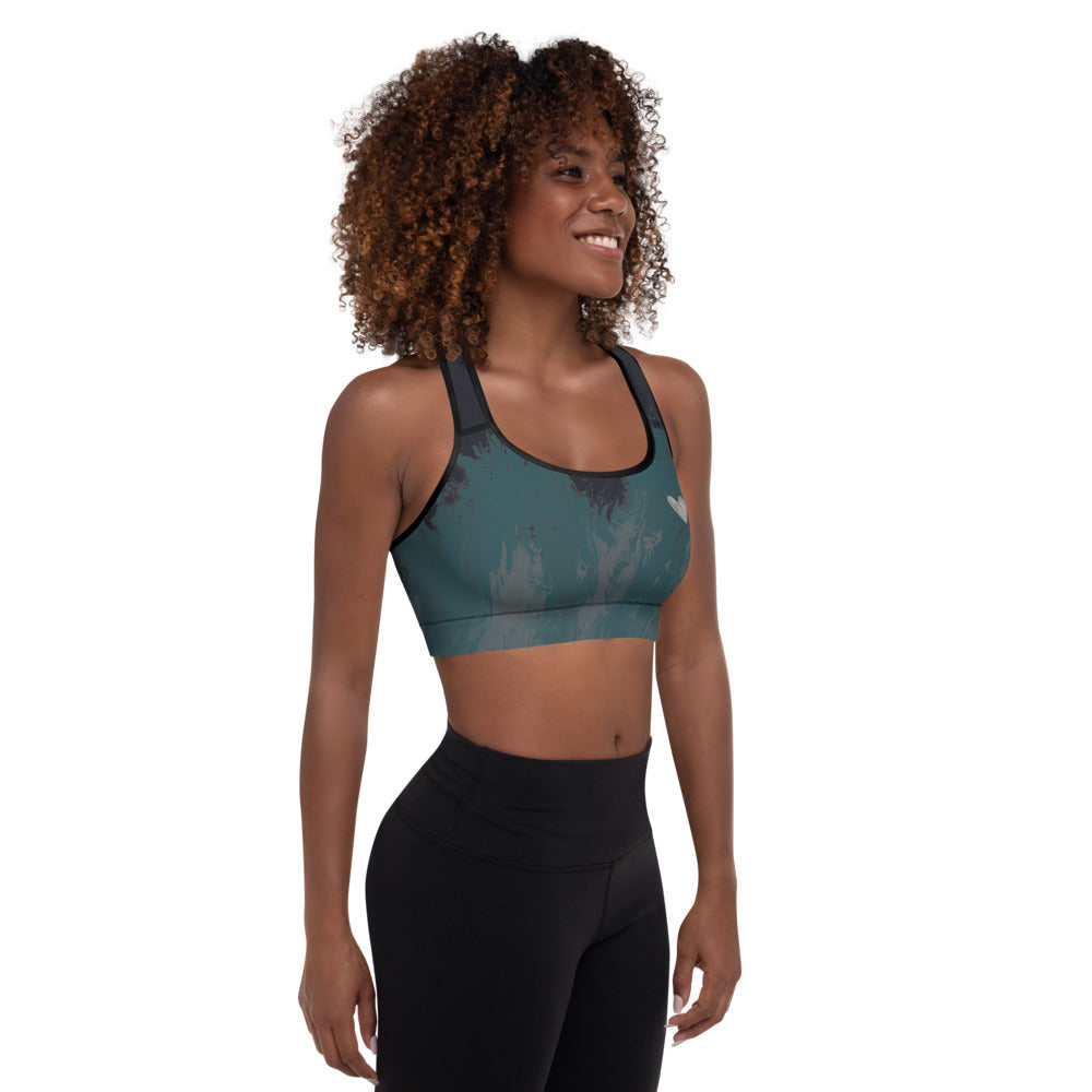 Fluid Mahogany Grey and White with Hearts | Women's Fine Art Sports Bra