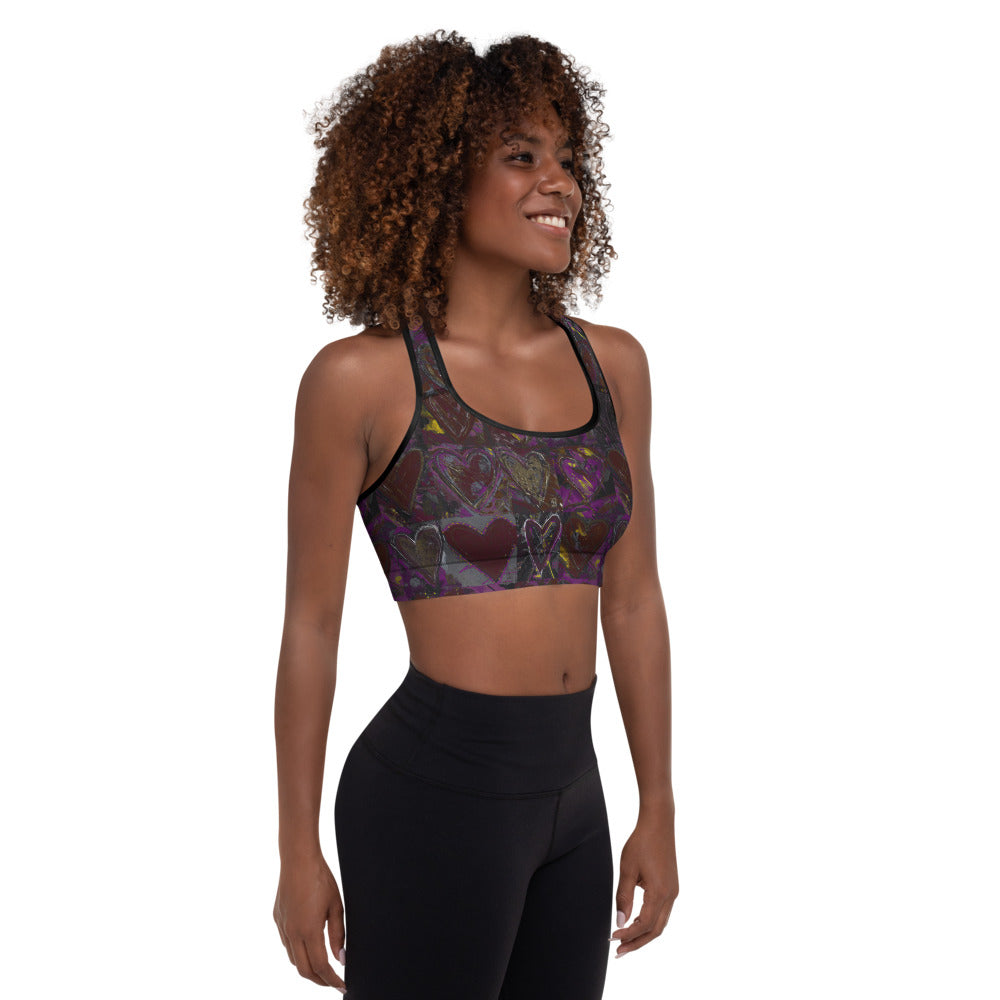 Hearts Without Borders Red and Dark Purple | Women's Fine Art Padded Sports Bra