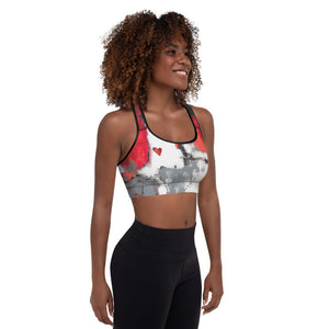 Abstract Woman Red and Grey with Red Hearts | Women's Fine Art Padded Sports Bra