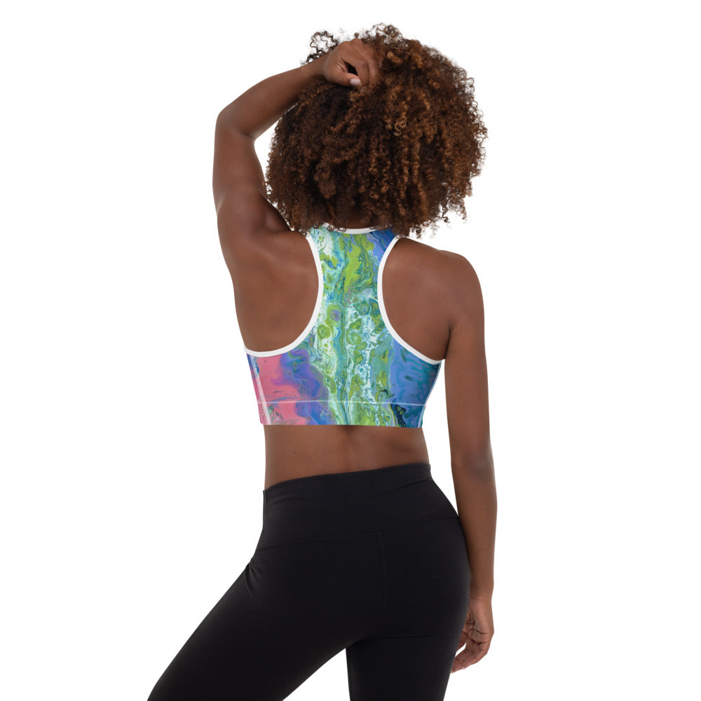 Fluid Coral and Blue | Women's Fine Art Padded Sports Bra