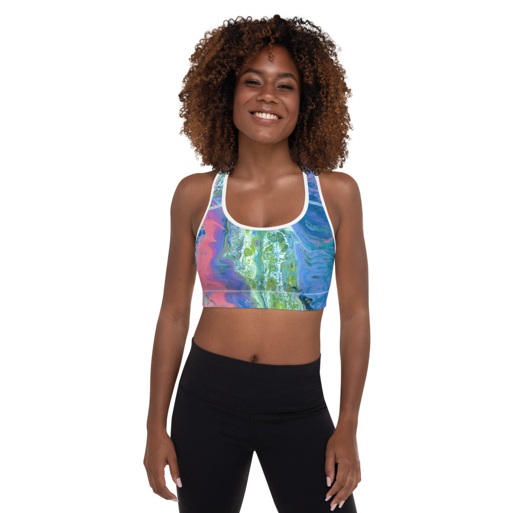Fluid Coral and Blue | Women's Fine Art Padded Sports Bra