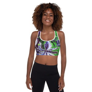 Purple and Green Flowers with Green Hearts SFG | Women's Fine Art Padded Sports Bra