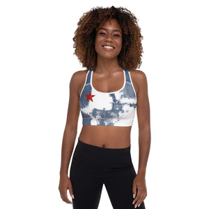 Independence - Blue and White with Red Stars | Women's Fine Art Padded Sports Bra