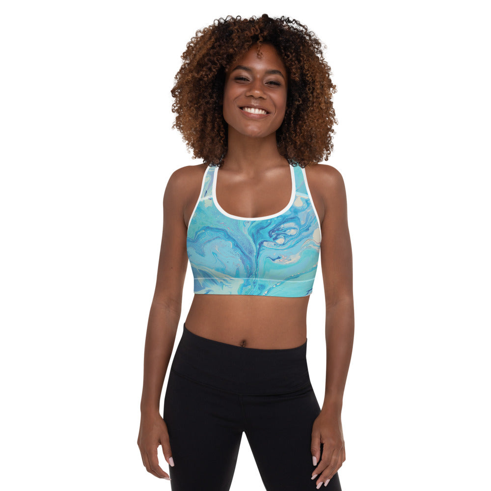 Fluid Light Blue and Grey | Women's Fine Art Padded Sports Bra