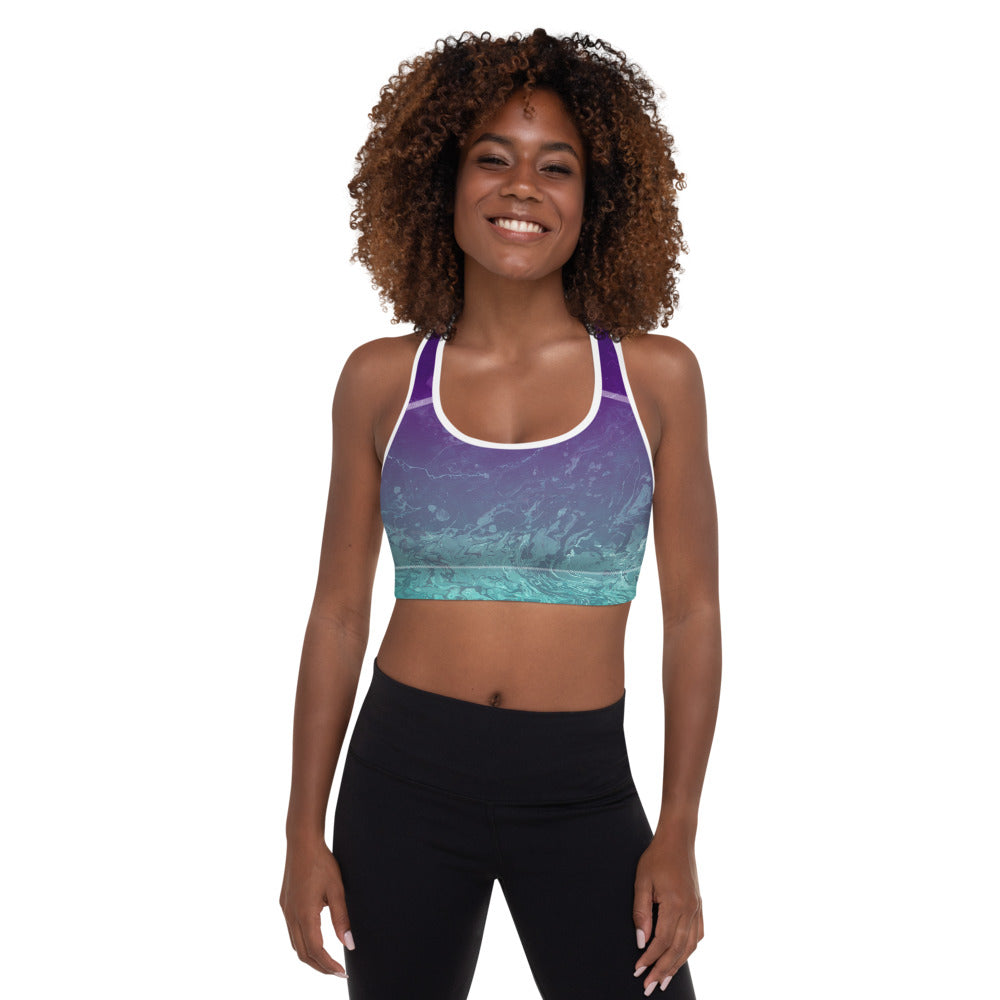 Fluid Ombre Teal & Purple | Women's Fine Art Padded Sports Bra