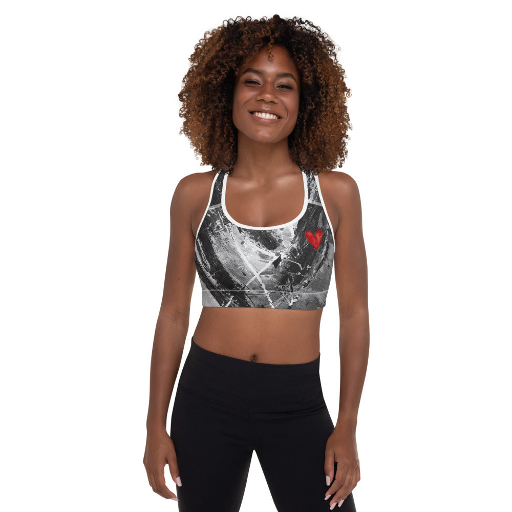 Heart Explosion Noir with Red Hearts | Women's Fine Art Padded Sports Bra