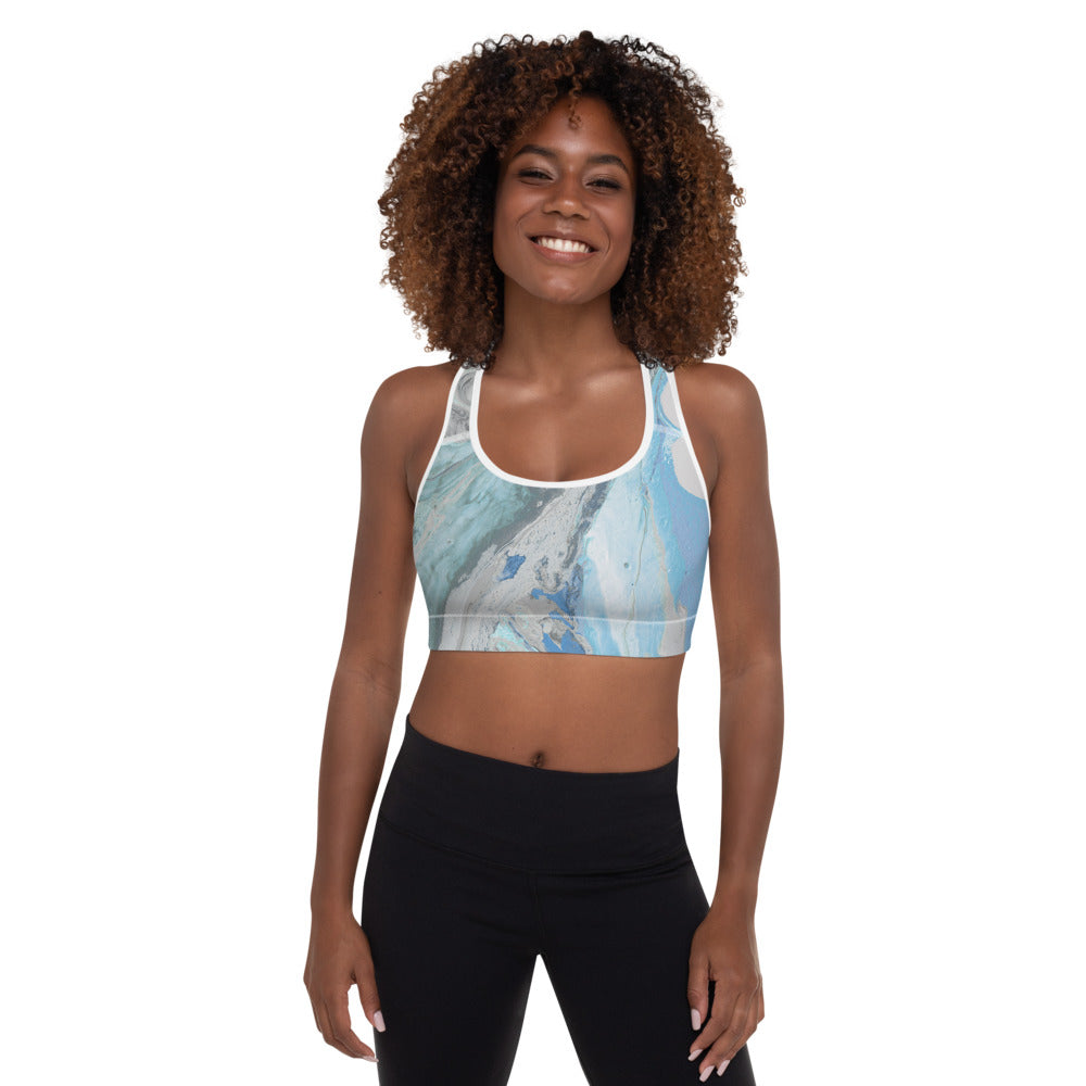Fluid Aqua and Grey | Women's Fine Art Padded Sports Bra
